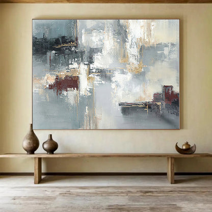 Big Size Gray, Gold and Black Abstract Geometric Painting WB090