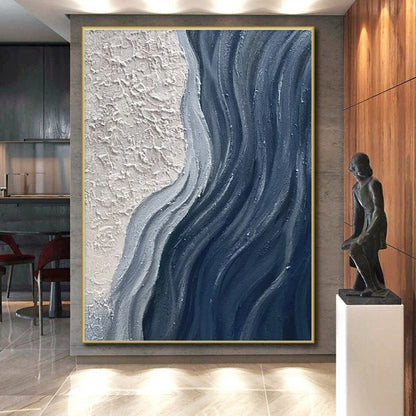 Handmade Art Beige & Navy Textured Abstract, Minimalist Canvas Art HS444