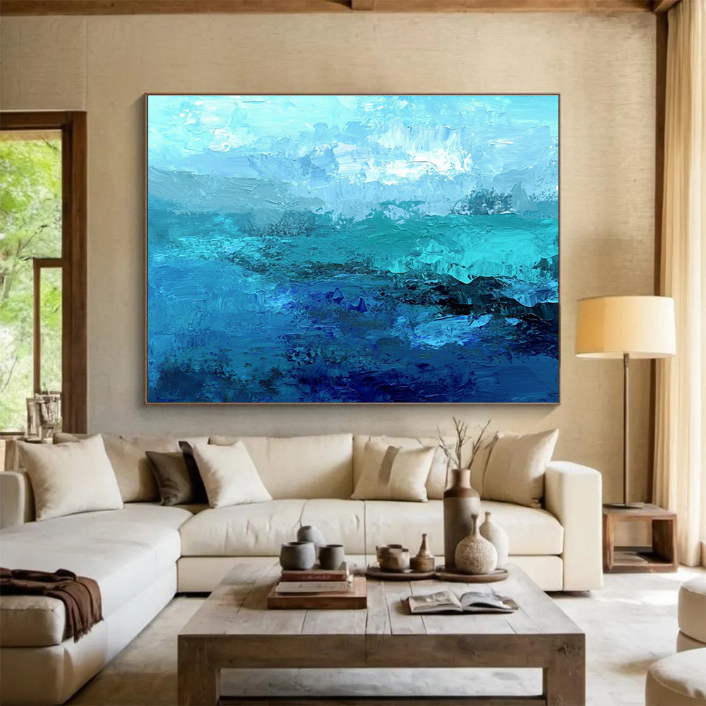 Oversized Canvas Art Multi - Blue Abstract Textured Ocean - Acrylic Painting WB287
