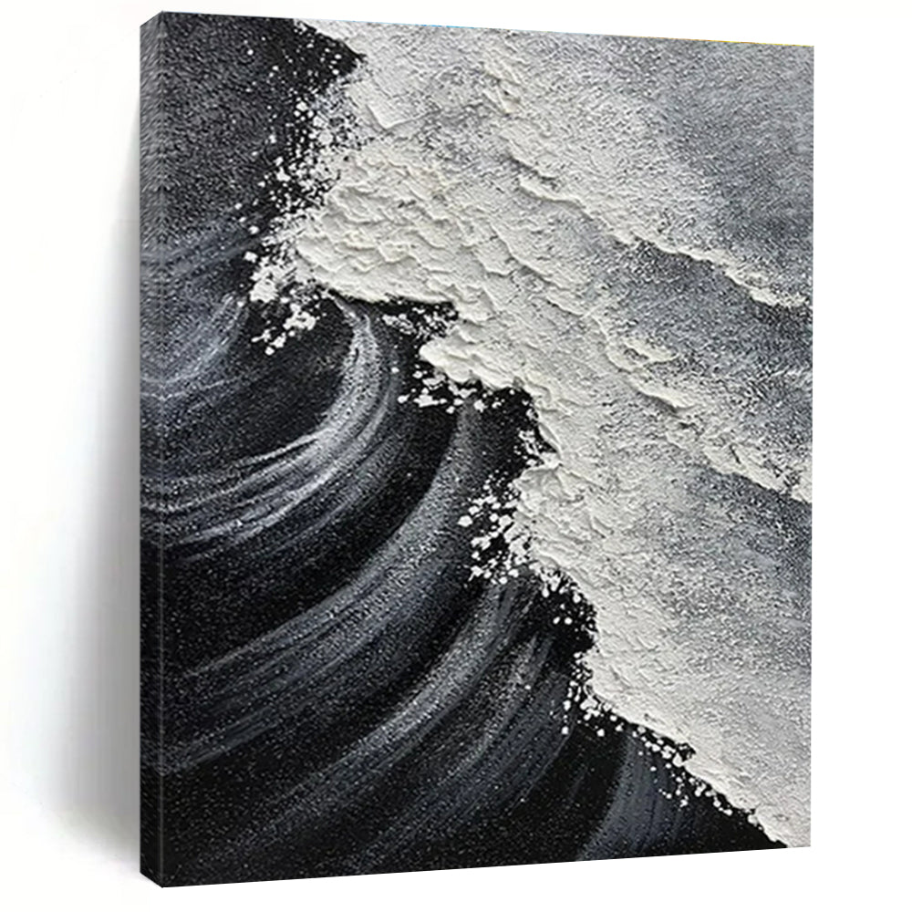 Black and White Textured Wave Abstract Painting For Sale WS506