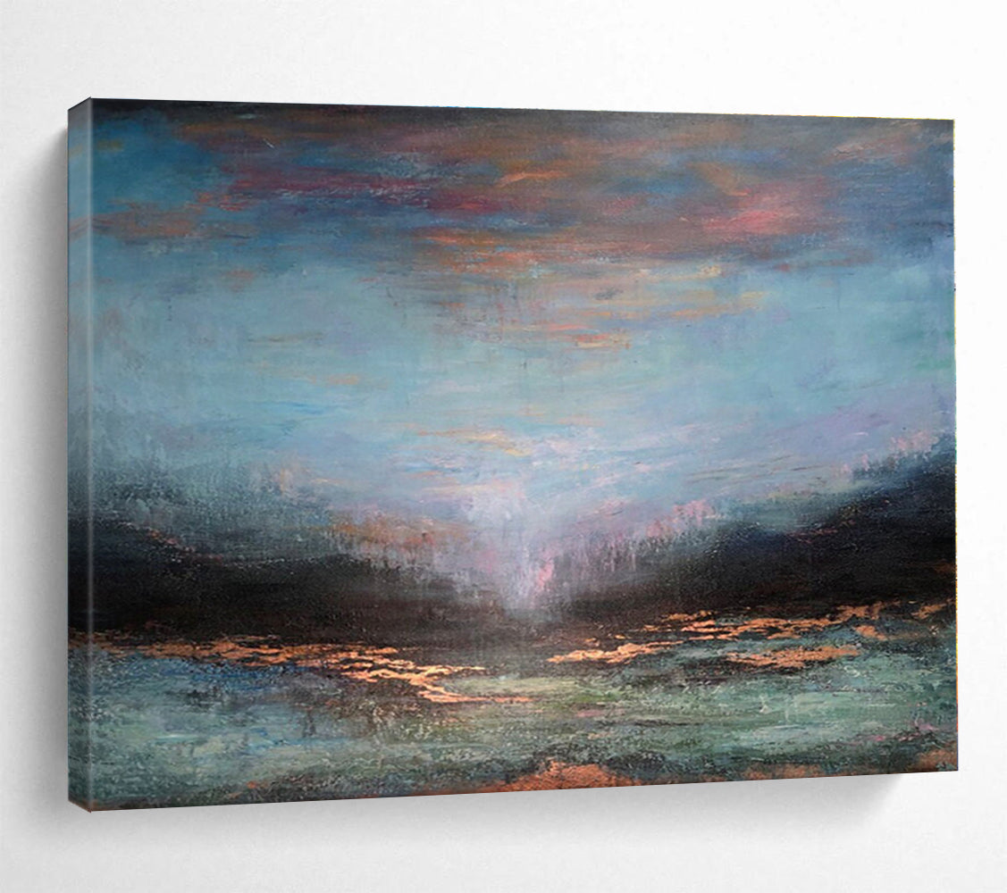 Big Size Blue, Pink and Bronze Abstract Landscape Painting WB141