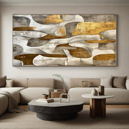 Unique Abstract Art Gray & Gold Organic Shapes, Acrylic Modern Art Painting HS204