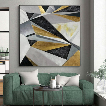 Modern Art Acrylic Gold, Gray & Black Geometric Abstract Art HS410