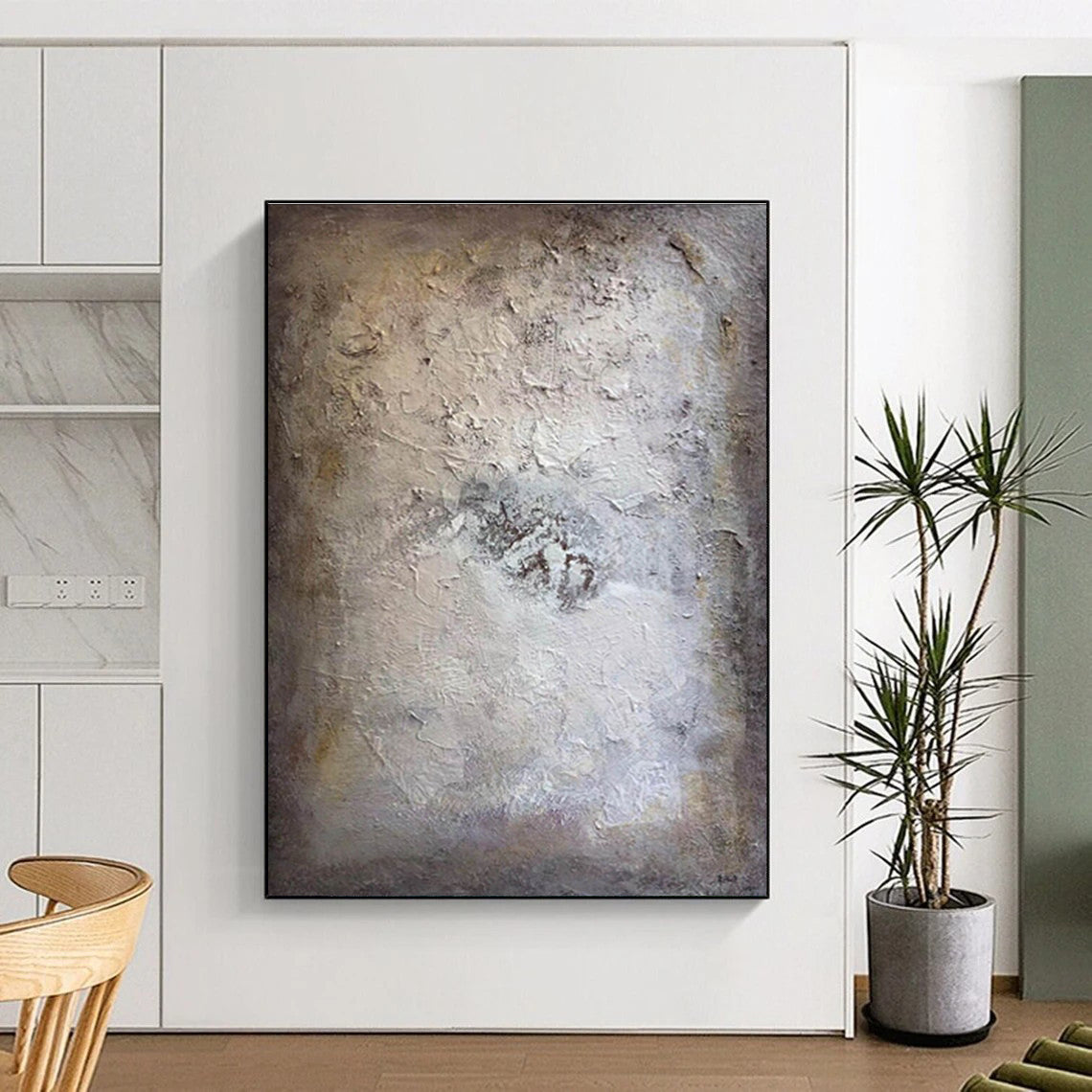 Minimalist Canvas Art Beige & Gray Textured Abstract, Handmade Art HS252