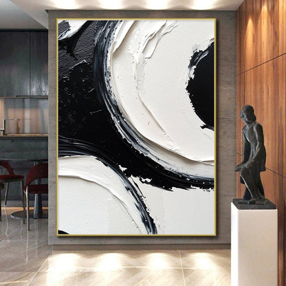 Modern Art Absract Black and White Abstract Textured Painting For Sale HS127