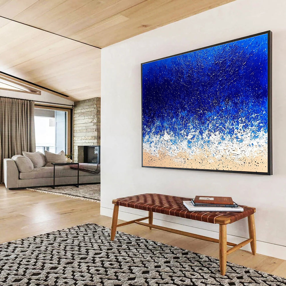 Extra Large Size Blue, White, and Beige Textured Abstract Seashore - Acrylic Painting WB285