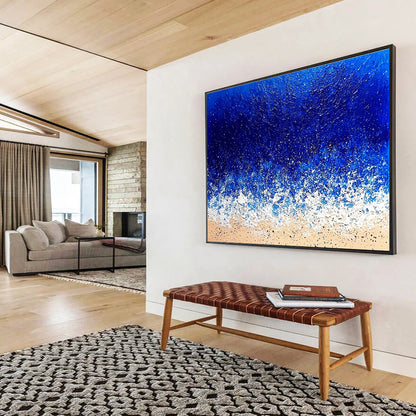 Extra Large Size Blue, White, and Beige Textured Abstract Seashore - Acrylic Painting WB285