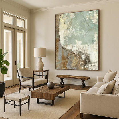 Handmade Art Beige, Green, and Brown Textured Abstract Art HS738