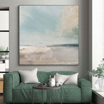 Hand Painted Art Blue, Beige, and White Textured Abstract Landscape HS710