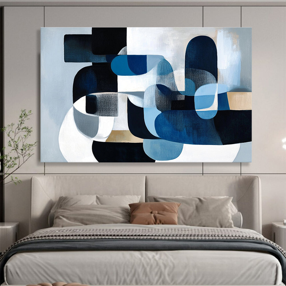 Big Size Blue, Black, and Beige Geometric Abstract Art WB252