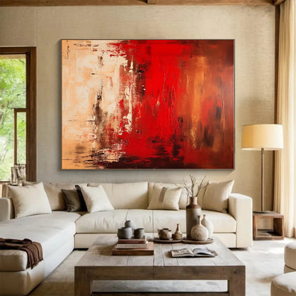 Hand-Painted Art with Red, Brown, Beige and Black Colors, Abstract Landscape Theme HS461