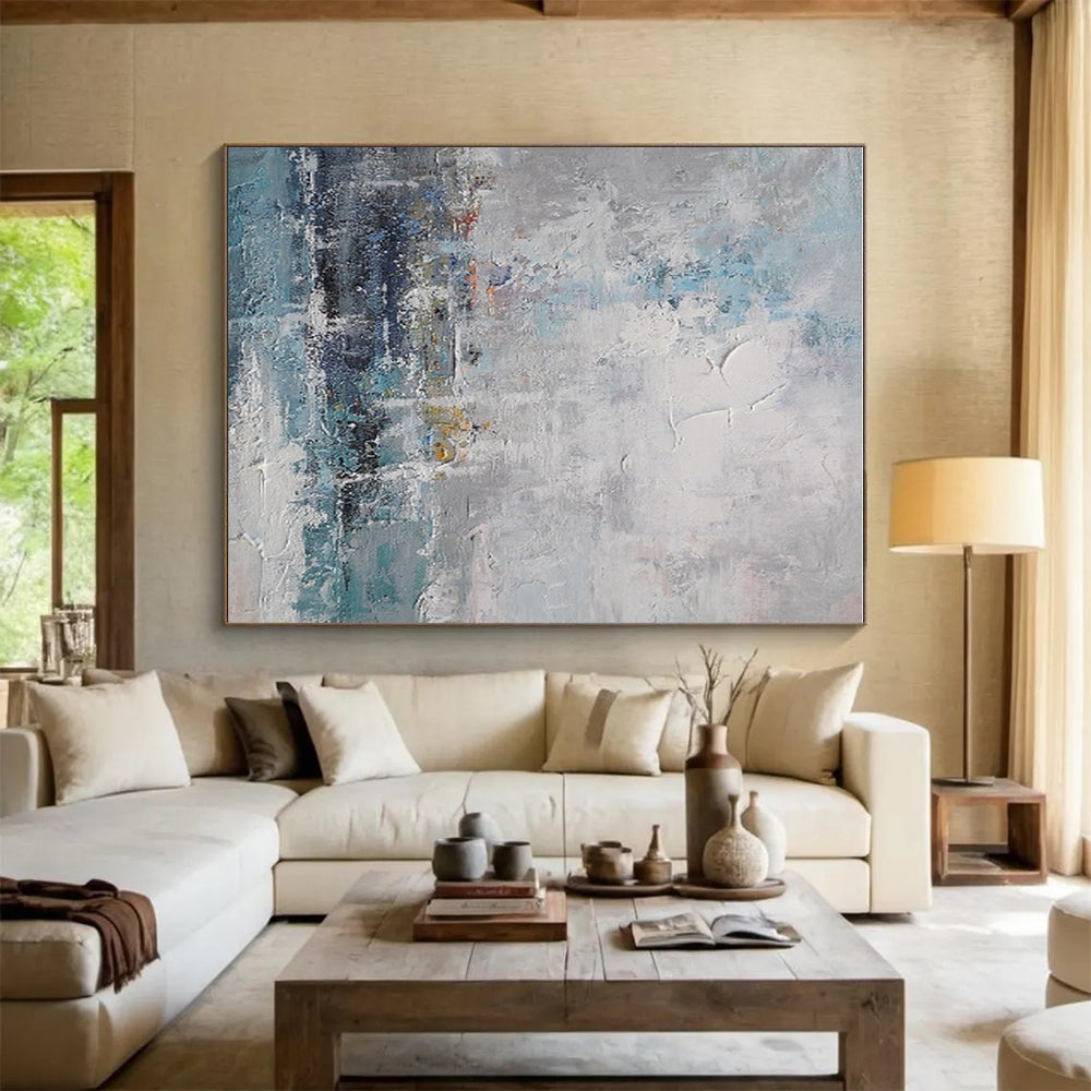 Acrylic Modern Art Paintings Blue, Gray, and White Textured Abstract Landscape HS684