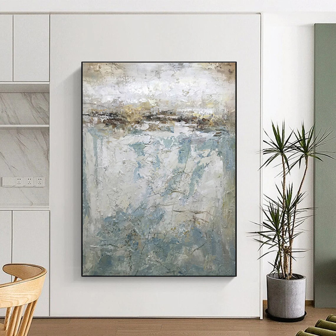 Gray, White, and Gold Textured Abstract Painting For Sale WS512