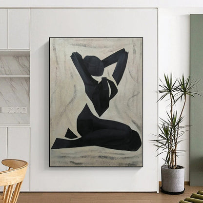 Black, Beige Abstract Figurative Art For Living Room and Art Studio WS425