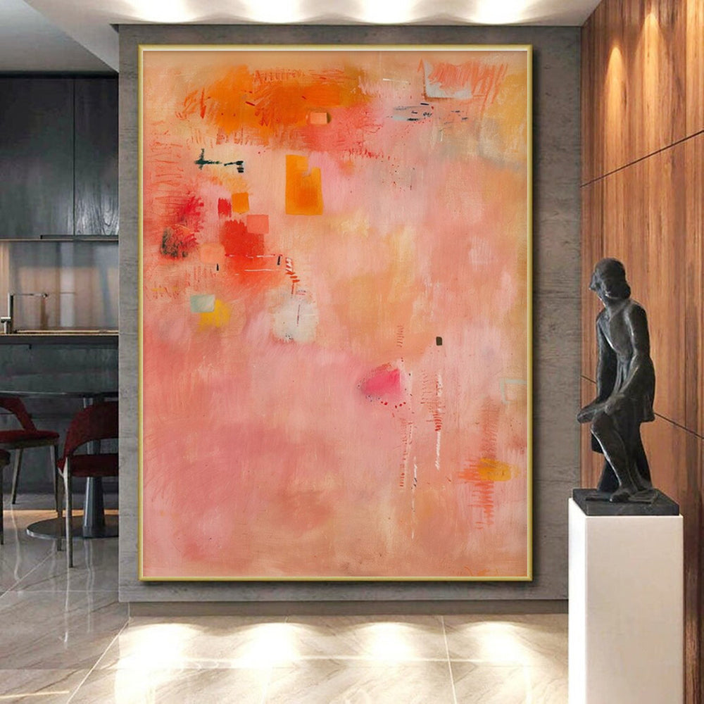 Cool Abstract Paintings Pink, Orange, and Red Dynamic Abstract Art HS765