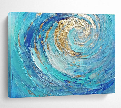 Oversized Canvas Art in Blue and Gold Textured Spiral Abstract Style WB257