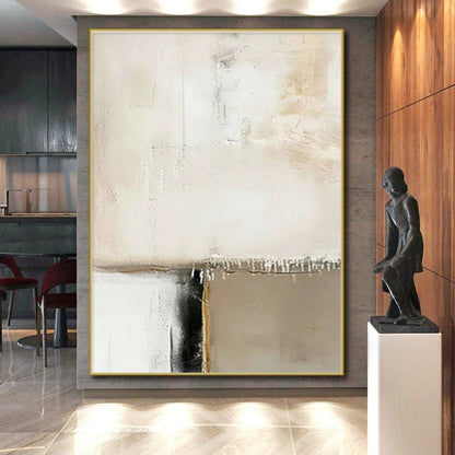 Unique Abstract Art Beige, White, and Black Textured Abstract Painting On Canvas HS786