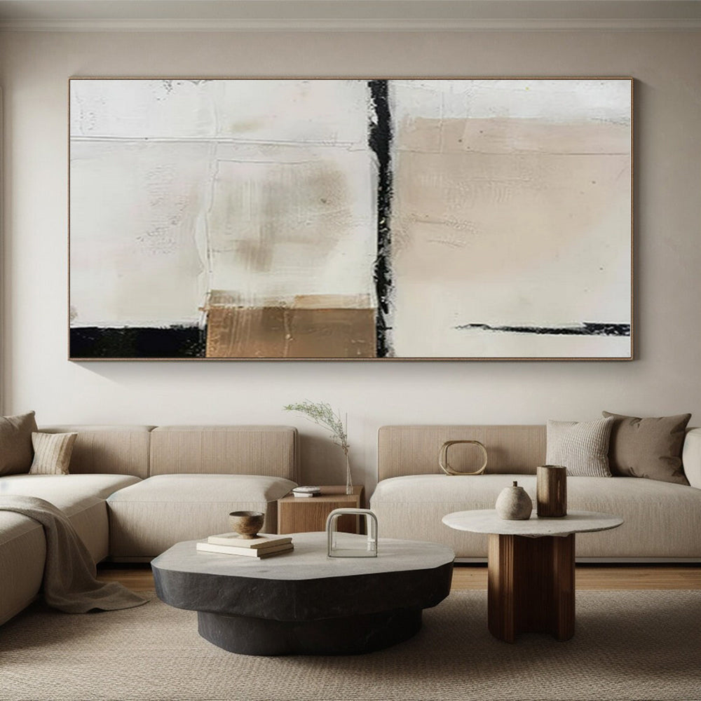 Handmade Art Beige, White, and Black Textured Abstract Painting On Canvas HS785