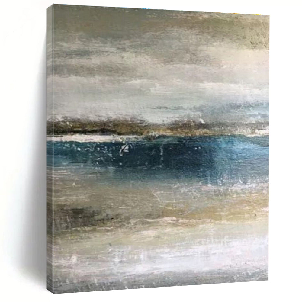 Hand-Painted Acrylic Modern Art Painting with Blue, Gray, Beige Textures - Large Contemporary Wall Art HS511