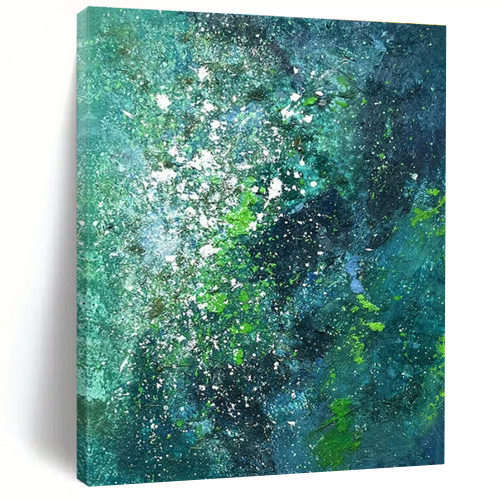 Teal and Green Textured Abstract Painting HS568