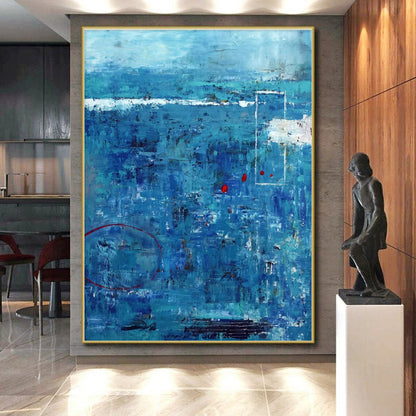 Hand Painted Art Blue and Red Textured Abstract Painting On Canvas HS824