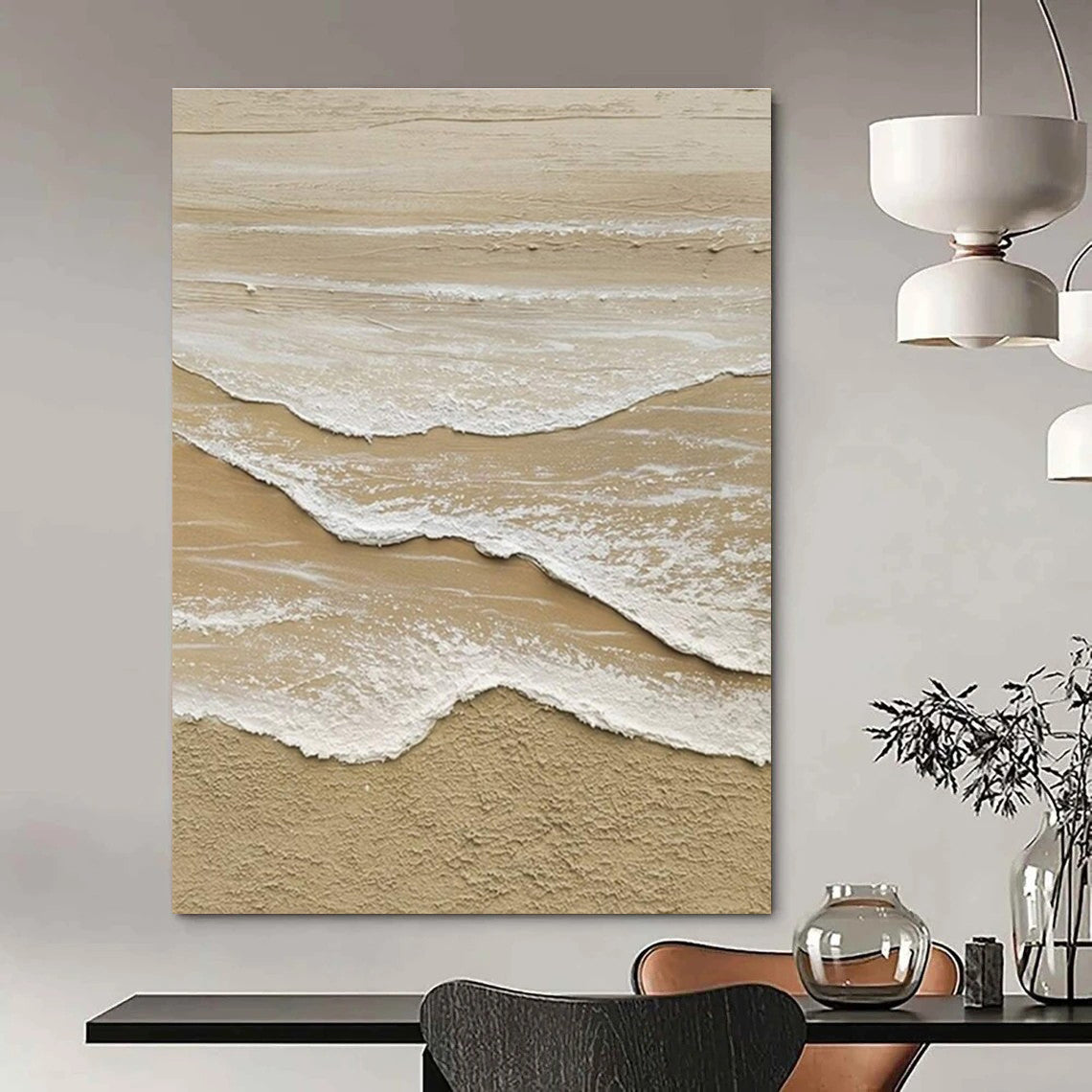 Beige and White Textured Coastal Abstract Painting For Sale Online WS492