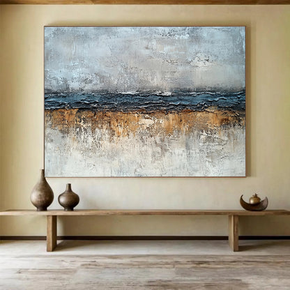 Modern Art Abstract Paintings with Gray, Blue and Brown Colors, Textured Abstract Theme WB304