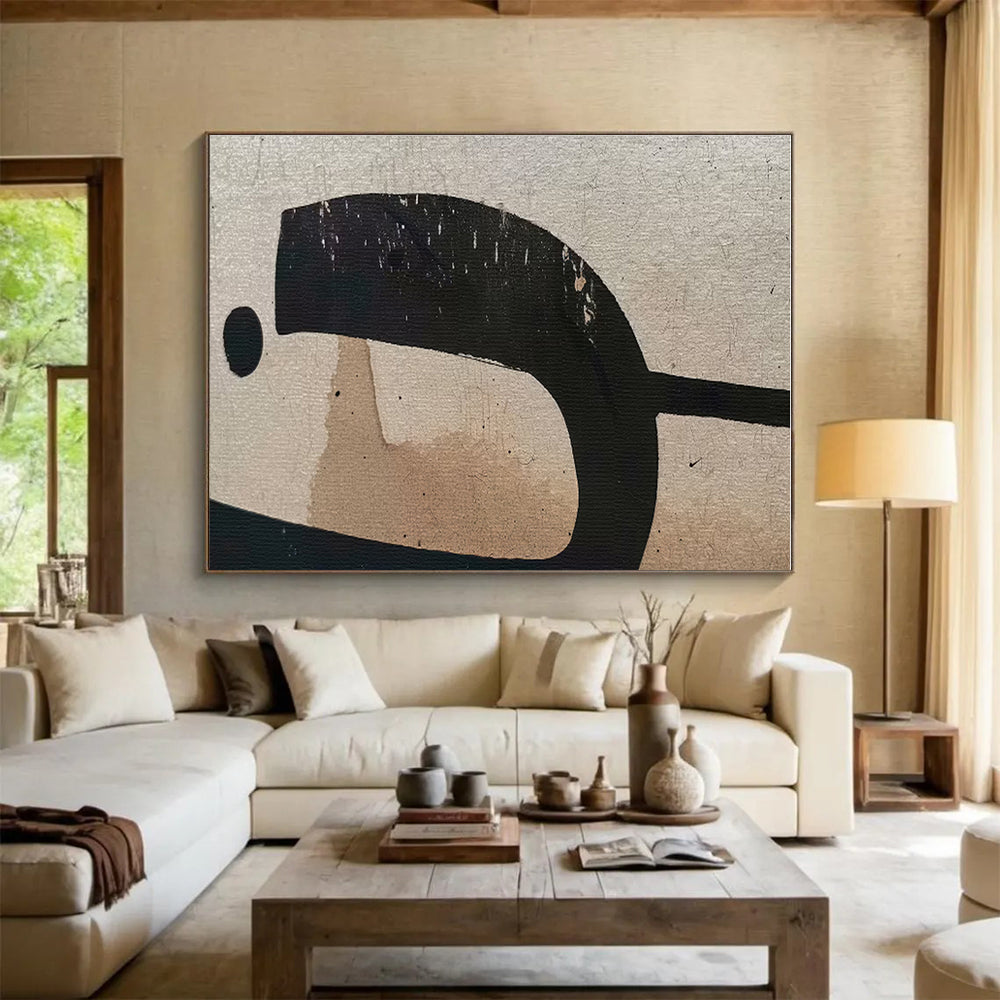 Black, Beige Abstract Painting – Minimalist Acrylic Art WB049