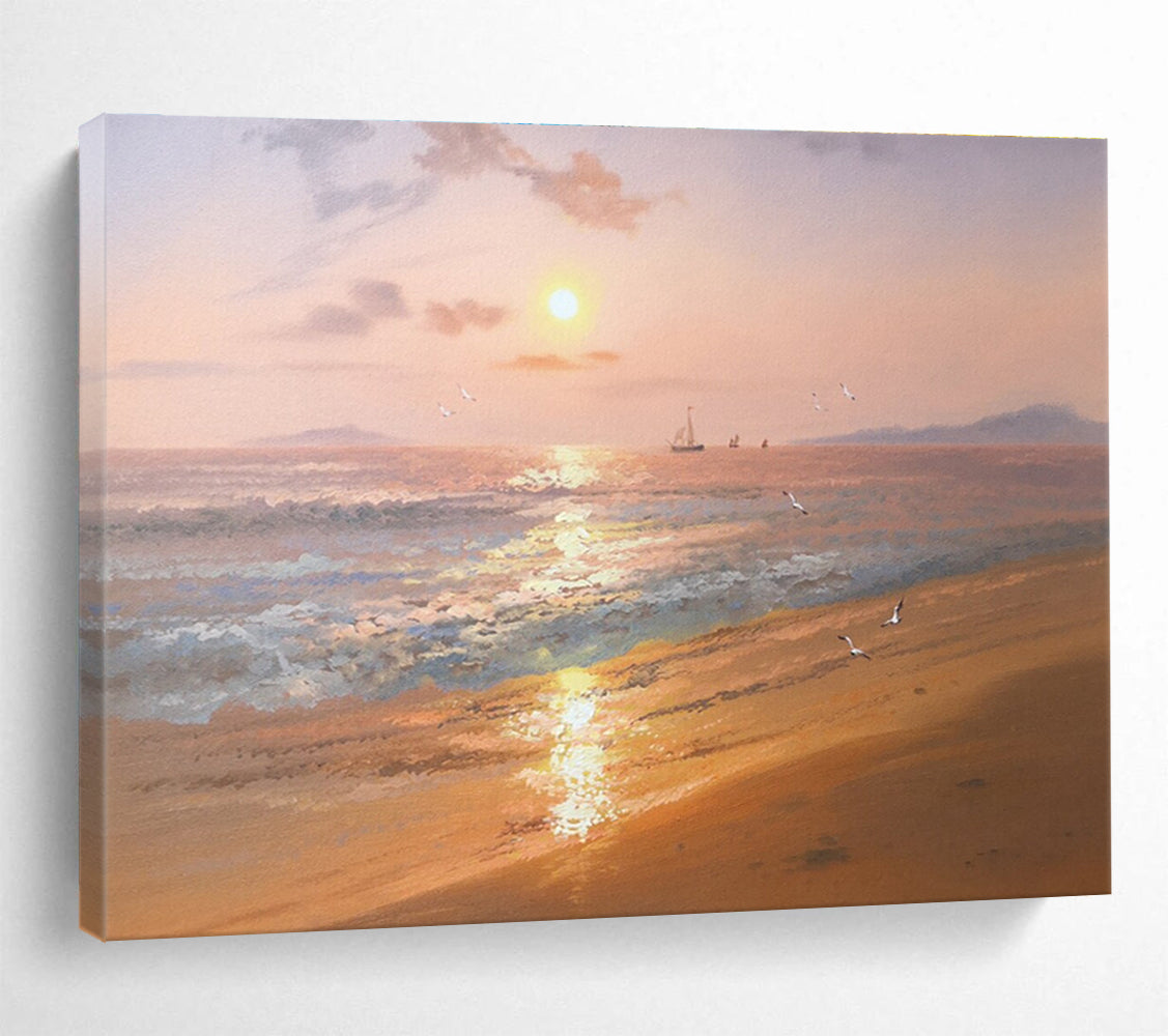 Horizontal Peach and Blue Coastal Realistic Painting WB235