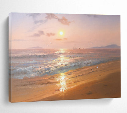 Horizontal Peach and Blue Coastal Realistic Painting WB235