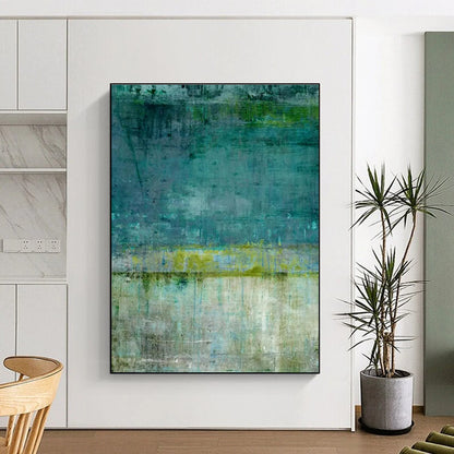Teal, Green, and Beige Abstract Textured Painting For Sale WS513