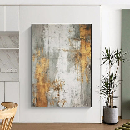 Unique Abstract Art Gold, Gray, and White Textured Abstract Art HS740