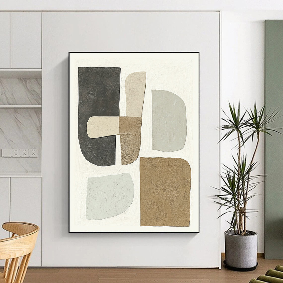 Hand Painting Neutral Geometric Shapes Abstract Art HS186