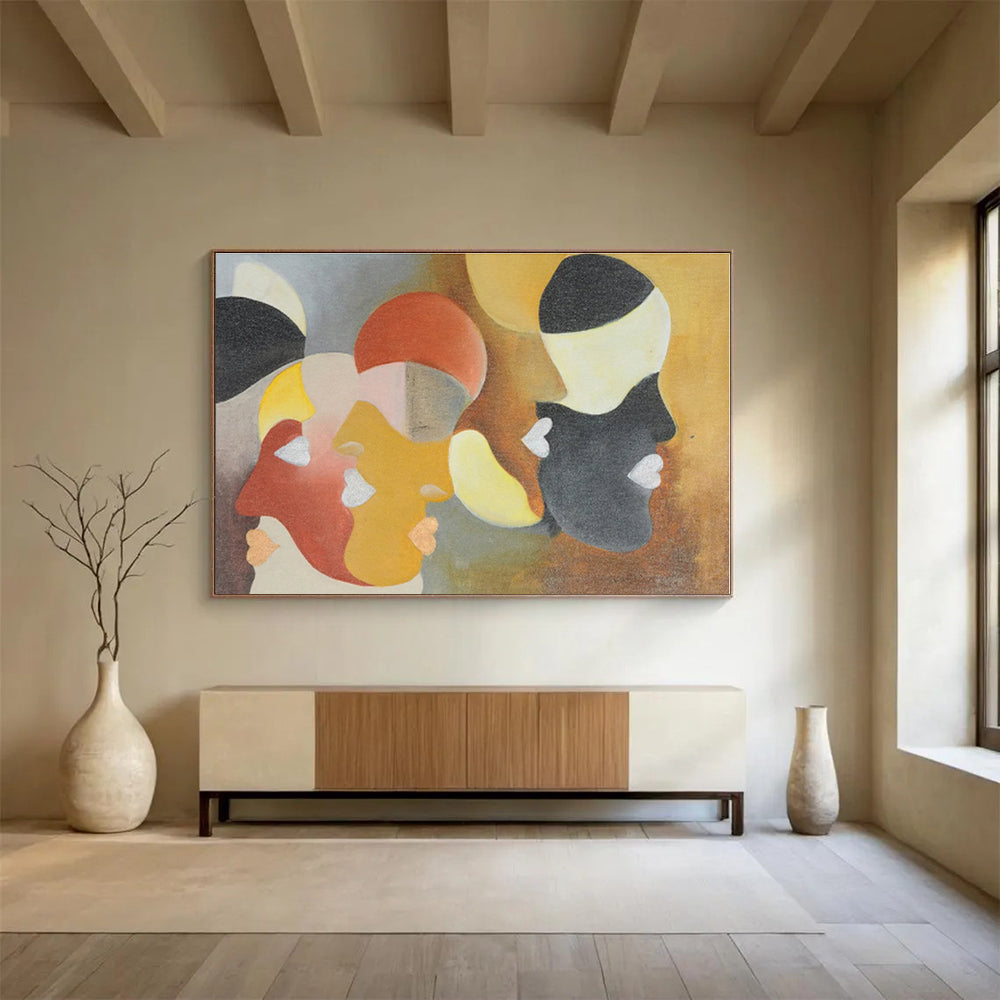 Multicolor Geometric Faces Abstract Painting, Abstract Acrylic Art WB003