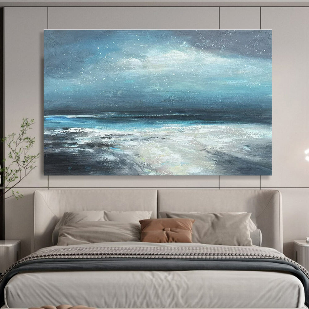 Blue, Gray, White Abstract Seascape Art For Sale WB410