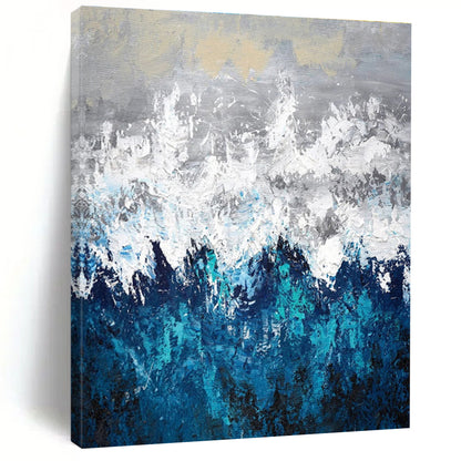 Hand Painting Blue, Gray & White Textured Abstract Mountain Art HS382
