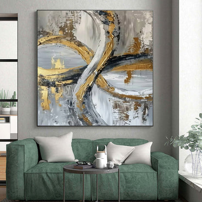 Unique Abstract Art Gold, Gray, and Black Circular Abstract Art HS734