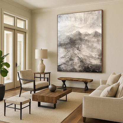 Hand-Painted Gray & White Textured Mountain Abstract, Acrylic Modern Art Painting HS251
