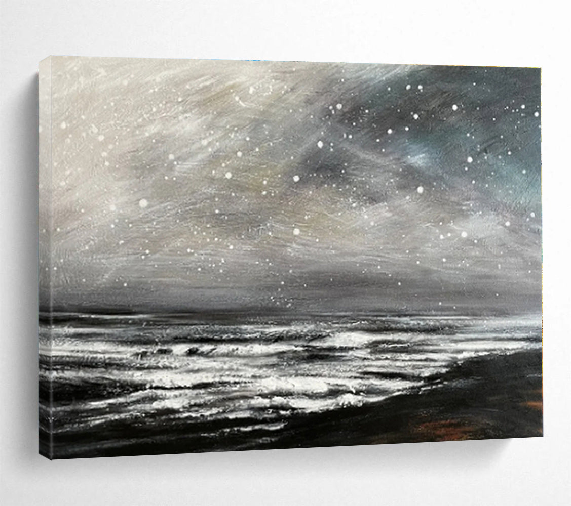 Beige, Gray Abstract Seascape Acrylic Painting WB039