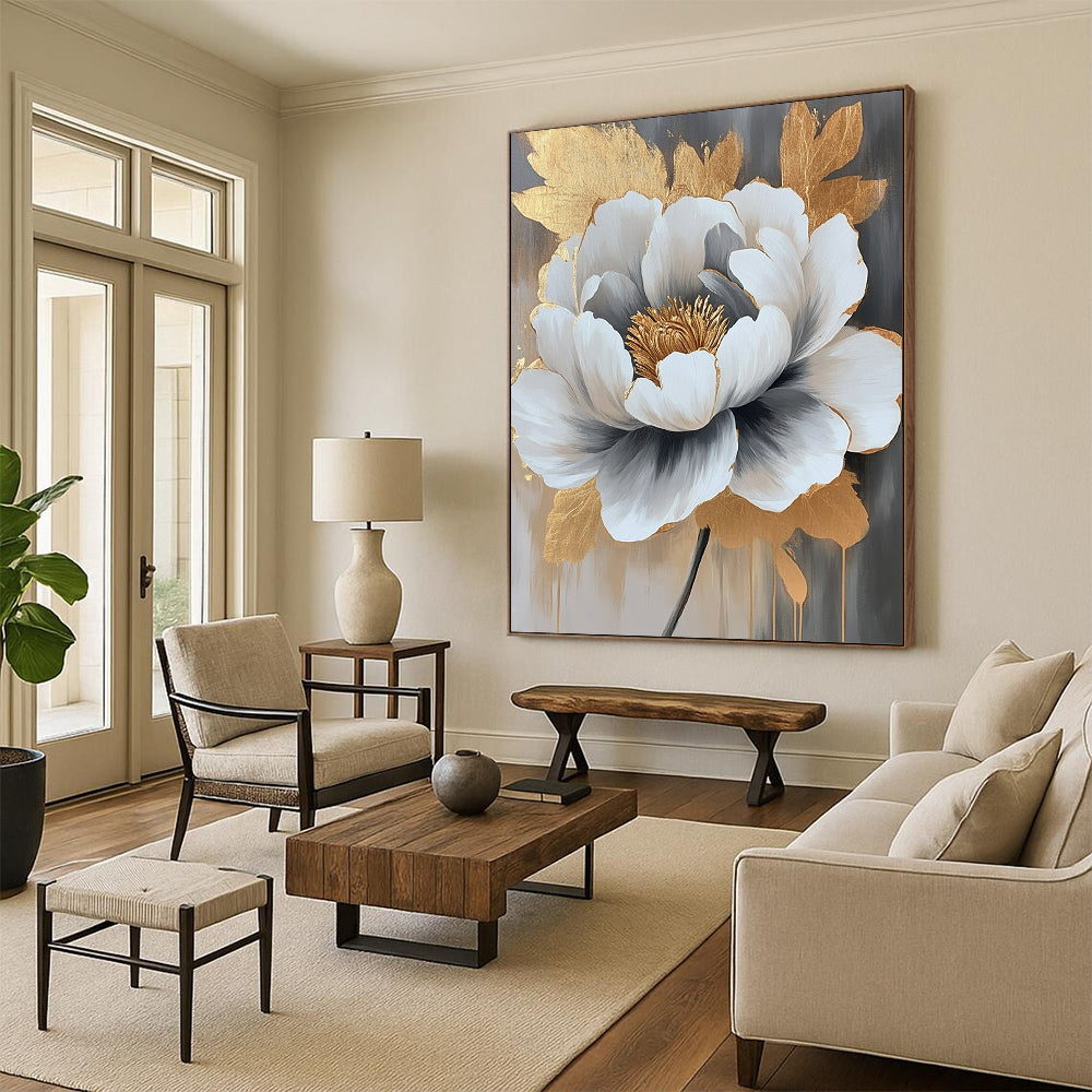 Gray, White, Gold Abstract Floral Art For Bedroom and Living Room WS435