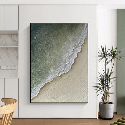 Hand Painted Art Green, Beige, and White Textured Abstract Landscape HS674