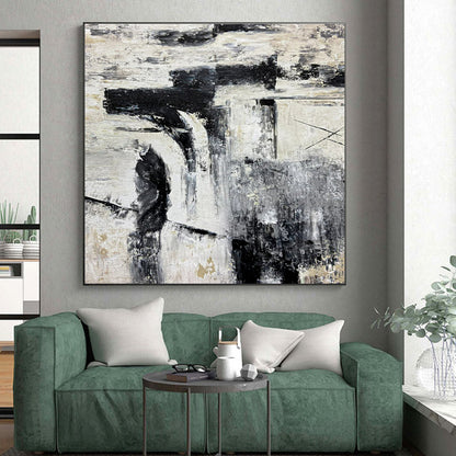 Large Contemporary Wall Art Black, White, and Gold Textured Abstract Art HS725