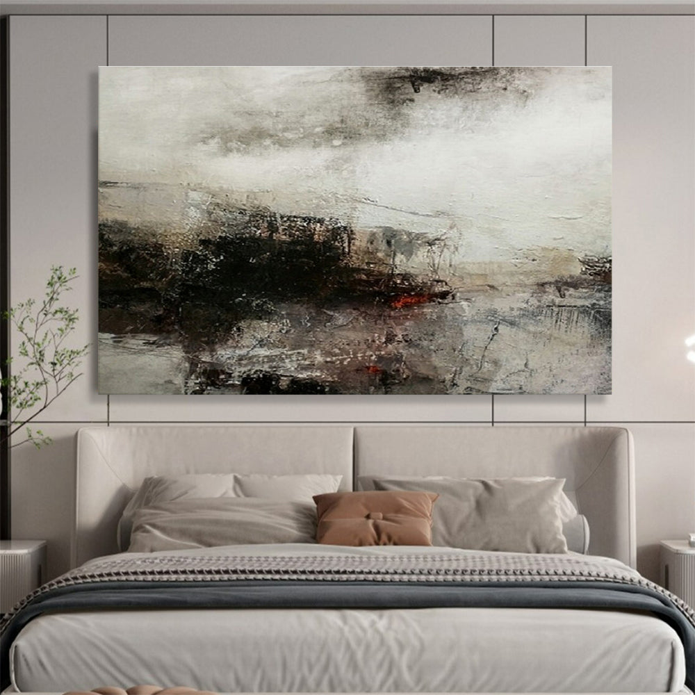 Gray, Black, Beige Abstract Misty Landscape Art For Sale WB391