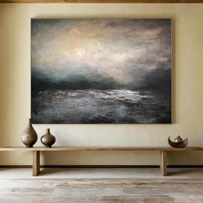 Oversized Canvas Art Gray and Black Abstract Landscape Painting WB142