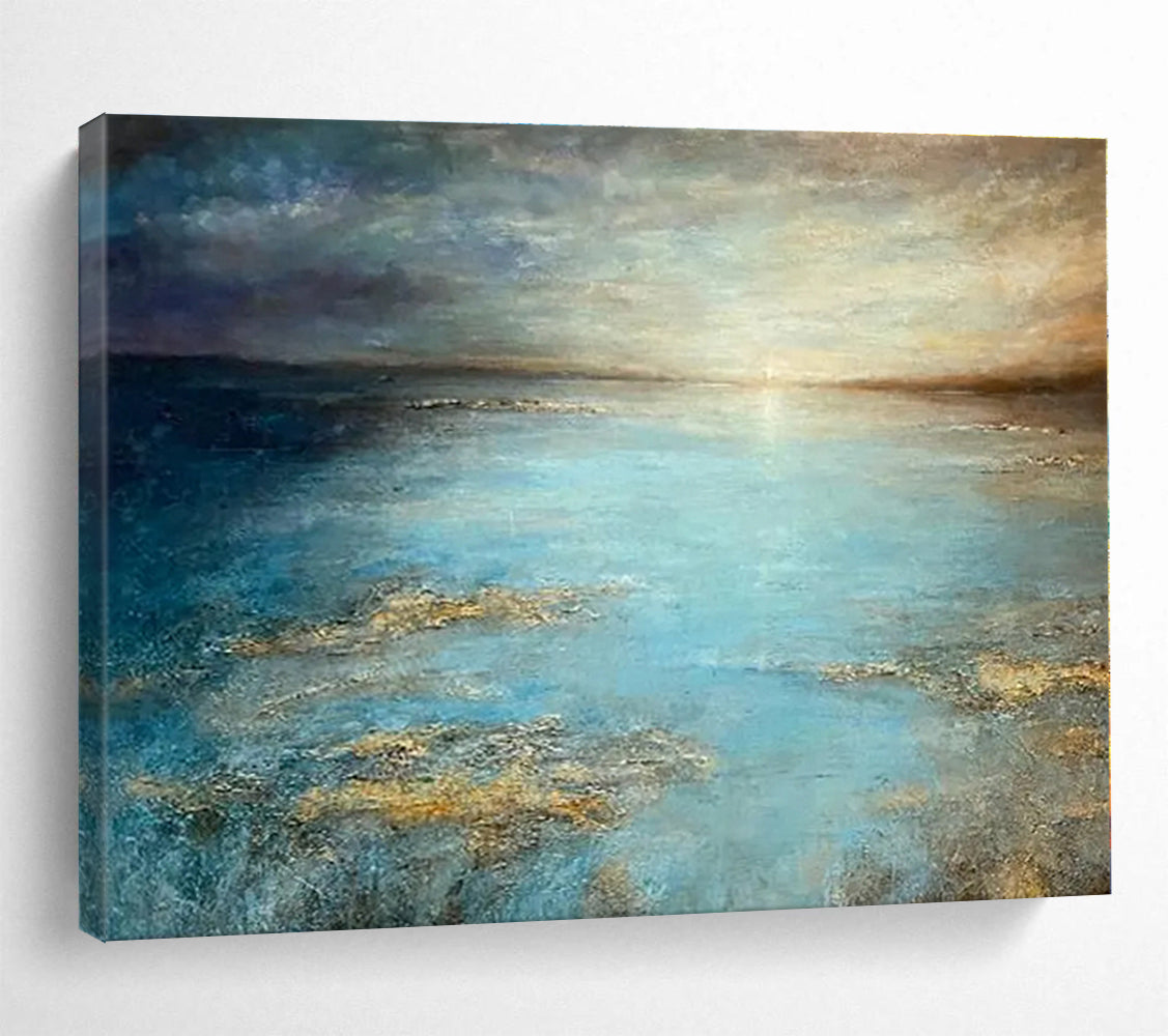 Extra Large Size Blue and Gold Abstract Landscape Painting WB134