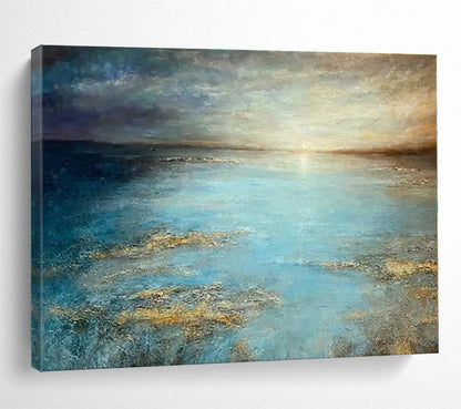 Extra Large Size Blue and Gold Abstract Landscape Painting WB134
