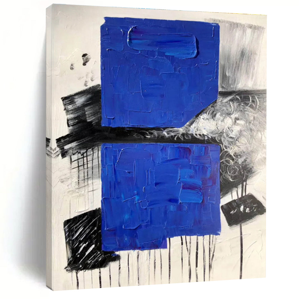 Hand-Painted Blue, Black & White Textured Abstract, Acrylic Modern Art Painting HS411