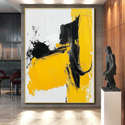 Acrylic Modern Art Paintings Yellow, Black, and White Abstract Expressive Painting For Sale HS140