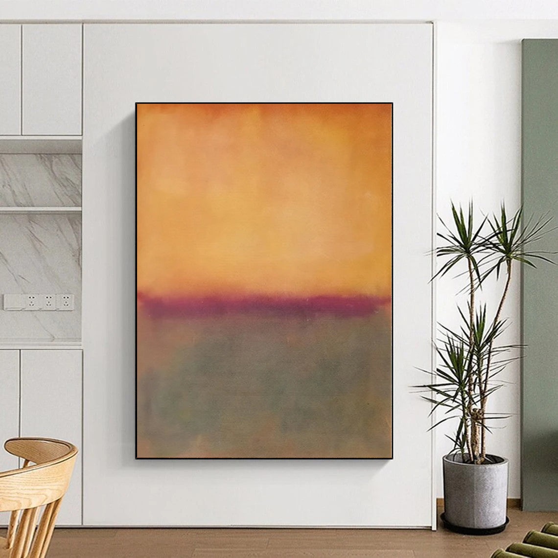 Hand-Painted Orange and Gray Abstract Color Field Painting For Sale HS101