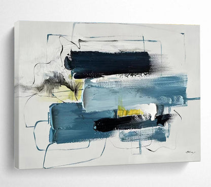 Modern Art Acrylic: Blue Black and Yellow Abstract Painting WB353